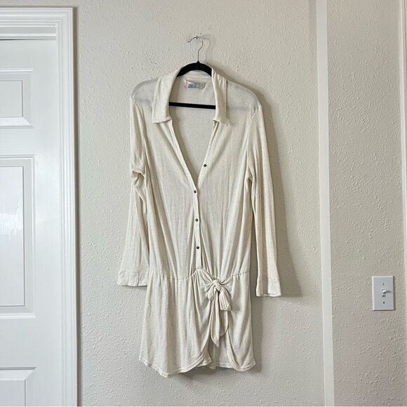 Free People X REVOLVE Lively Long Sleeve Romper Cream Oatmeal Size Medium - Picture 4 of 10